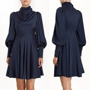 Zimmermann Scarf Swing Mini Dress in Silk French Navy Blue